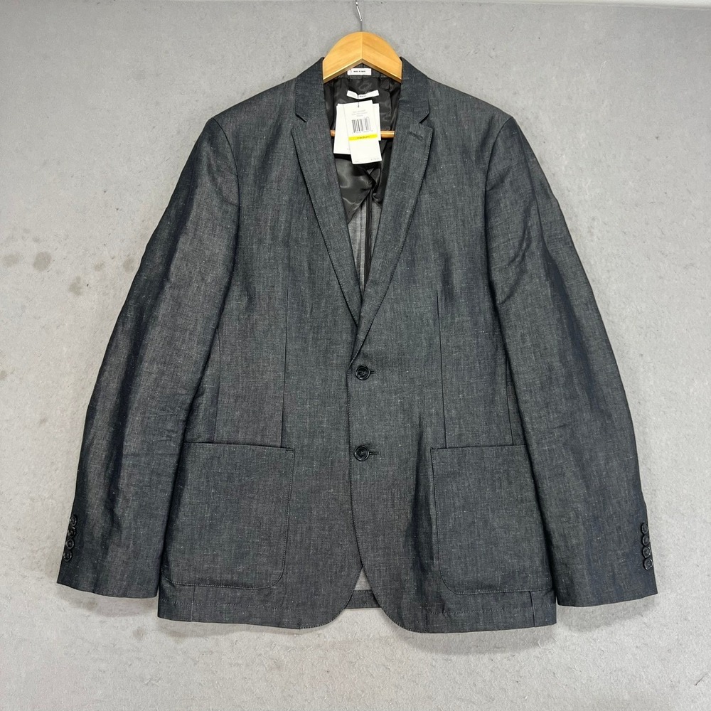 NEW Calvin Klein Mens M Slim Fit Linen Cotton Blazer Carbon Gray Sport Coat